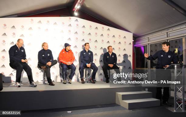 Sir Clive Woodward, Mark England, Nicola Minichiello, Jon Eley, Andy Hunt look on as The British Olympic Association's Director of Communications and...