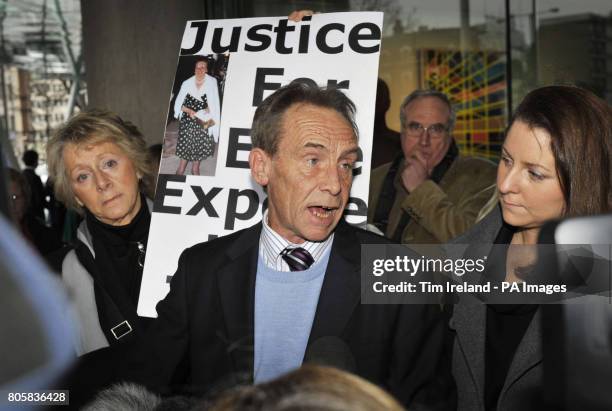 Iain Wilson speaks to the press outside the GMC in central London with Ann Reeves and her daughter Bridget Reeves outside the General Medical Council...