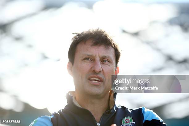 Blues coach Laurie Daley looks on during the New South Wales Blues Team Announcement at ANZ Stadium on July 3, 2017 in Sydney, Australia.