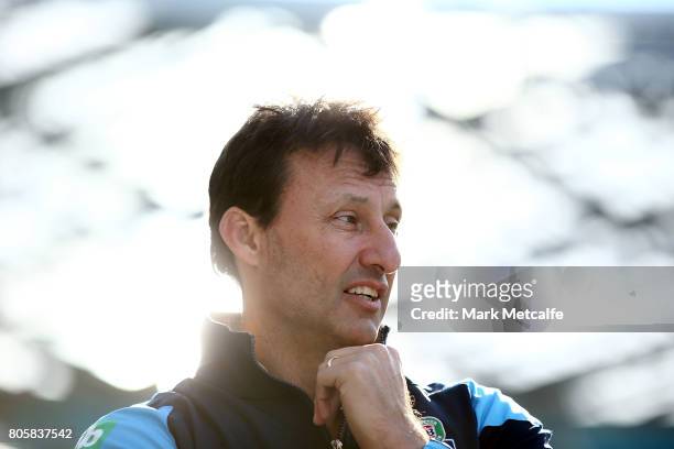 Blues coach Laurie Daley looks on during the New South Wales Blues Team Announcement at ANZ Stadium on July 3, 2017 in Sydney, Australia.