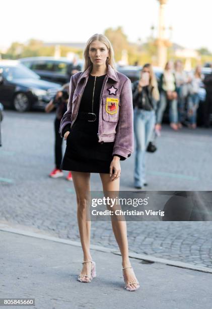 Elena Perminova outside Miu Miu Cruise Collection during Paris Fashion Week - Haute Couture Fall/Winter 2017-2018 : Day One on July 2, 2017 in Paris,...