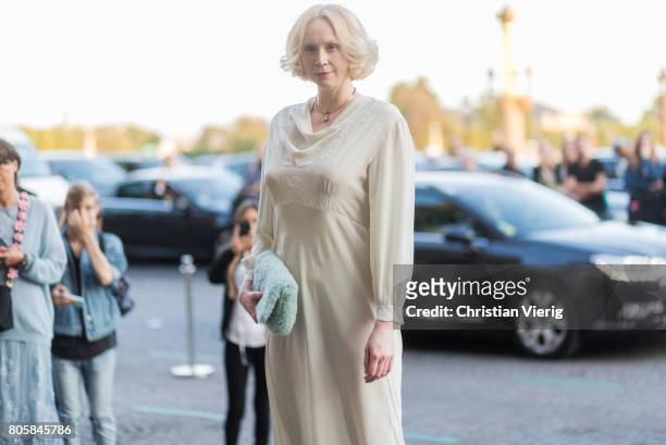 Gwendoline Christie outside Miu Miu Cruise Collection during Paris Fashion Week - Haute Couture Fall/Winter 2017-2018 : Day One on July 2, 2017 in...