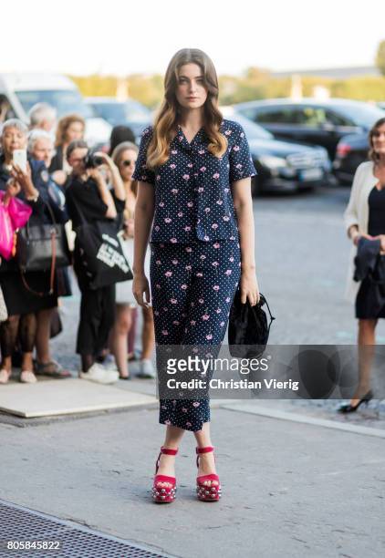 Millie Brady outside Miu Miu Cruise Collection during Paris Fashion Week - Haute Couture Fall/Winter 2017-2018 : Day One on July 2, 2017 in Paris,...