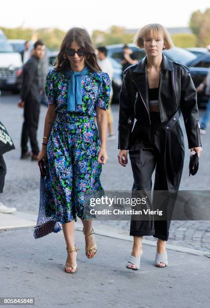Natasha Goldenberg and Vika Gazinskaya outside Miu Miu Cruise Collection during Paris Fashion Week - Haute Couture Fall/Winter 2017-2018 : Day One on...