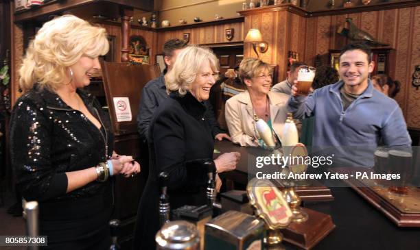 The Duchess of Cornwall meets actors Beverley Callard, who plays landlady Liz McDonald , Anne Kirkbride, who plays the role of Deirdre Barlow and...