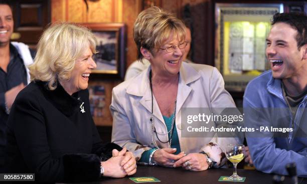The Duchess of Cornwall meets actors Anne Kirkbride, who plays the role of Deirdre Barlow and Ryan Thomas, who plays the role of Jason Grimshaw...