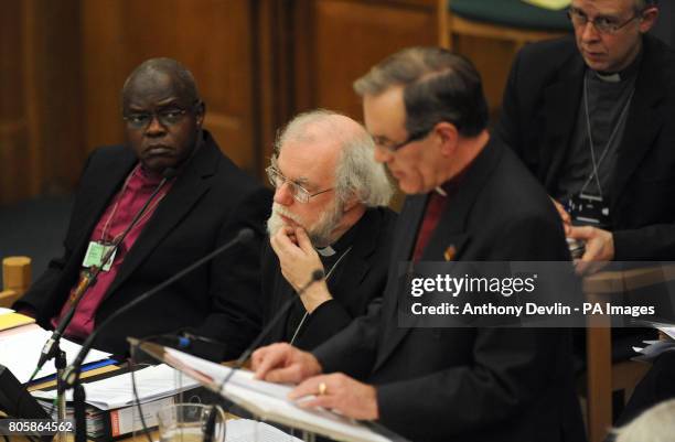 Archbishop of York Dr John Sentamu and the Archbishop of Canterbury Dr Rowan Williams listen as the Rt Rev Nigel McCulloch addresses the General...