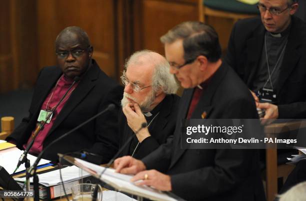 The Archbishop of York, Dr John Sentamu, and the Archbishop of Canterbury Dr Rowan Williams listen as the Rt Rev Nigel McCulloch addresses the...