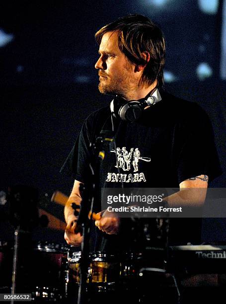 Geoff Barrow of Portishead performs at Apollo on April 9, 2008 in Manchester, England.