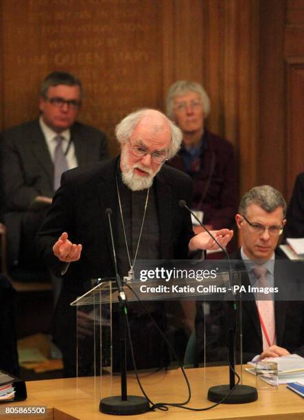 The Archbishop of Canterbury Dr Rowan Williams delivers his presidential address to the General Synod of the Church of England, Westminster, London.