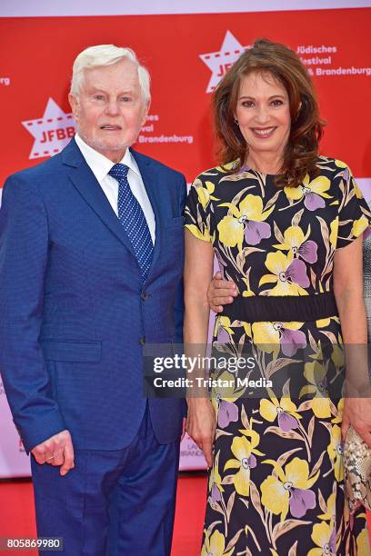 Sir Derek Jacobi and Iris Berben attend the Opening Gala Of The 23. Jewish Film Festival Berlin And Brandenburg 2017 at Hans Otto Theater on July 2,...