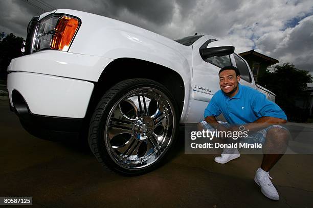 Wide Receiver Vincent Jackson of the San Diego Chargers poses during a portrait session on April 3, 2008 at Ray Street Studios in San Diego,...