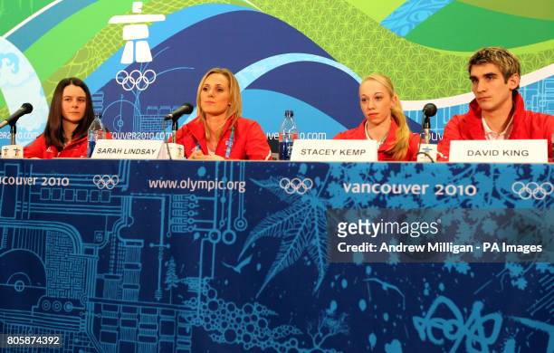 Great Britain's Zoe Gillings Sarah Lindsay , Stacey Kemp and David King during the British Olympic team press conference in Vancouver.