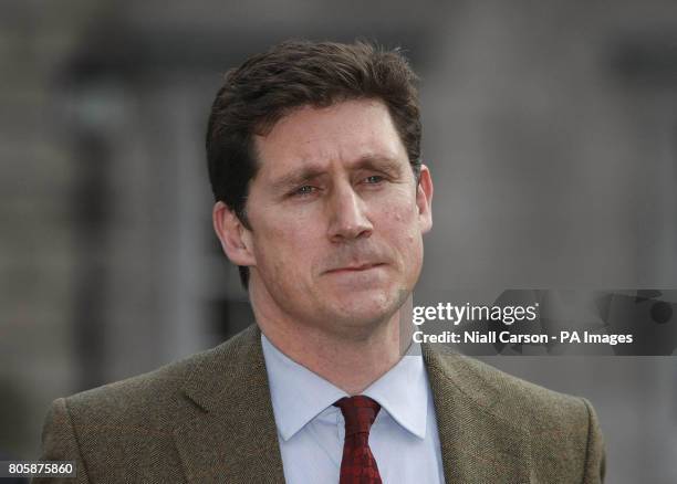Communications Minister Eamon Ryan gives their reaction to the resignation of Senator Deirdre de Burca from the Green Party at Leinster House in...