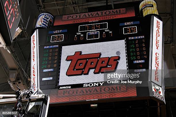 Photo of the scoreboard during the McDonald's All-American High School game on March 26, 2008 at the Bradley Center in Milwaukee, Wisconsin. The East...