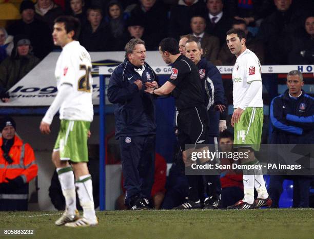 Crystal Palace manager Neil Warnock argues with the referee Dean Whitestone during the Coca-Cola Championship match at Selhurst Park, London.