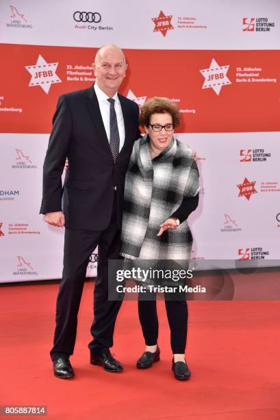 Dietmar Woidke and Nicola Galliner attend sthe Opening Gala Of The 23. Jewish Film Festival Berlin And Brandenburg 2017 at Hans Otto Theater on July...