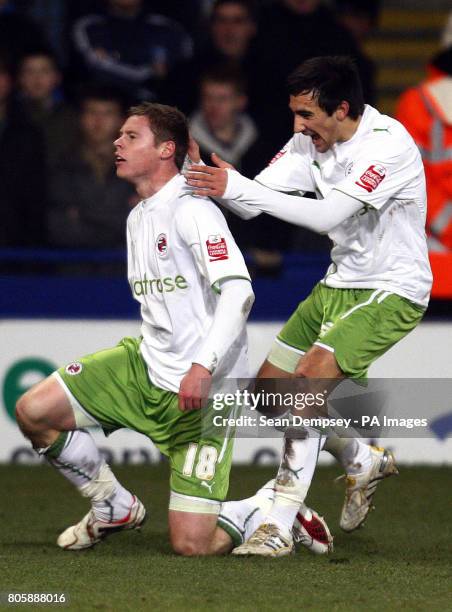 Reading's Simon Church celebrates his goal with Jem Karacan during the Coca-Cola Championship match at Selhurst Park, London.