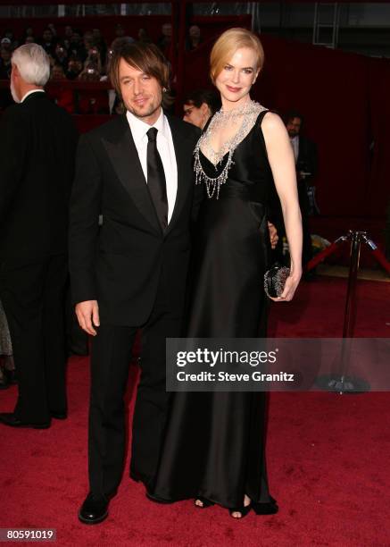 Singer Keith Urban and actress Nicole Kidman attend the 80th Annual Academy Awards at the Kodak Theatre on February 24, 2008 in Los Angeles,...