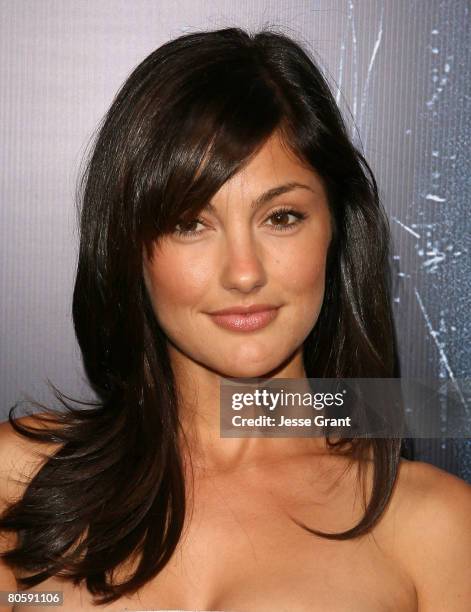 Actress Minka Kelly arrives at the World Premiere of Screen Gems' 'Prom Night' at the Cinerama Dome on April 9, 2008 in Los Angeles, California.