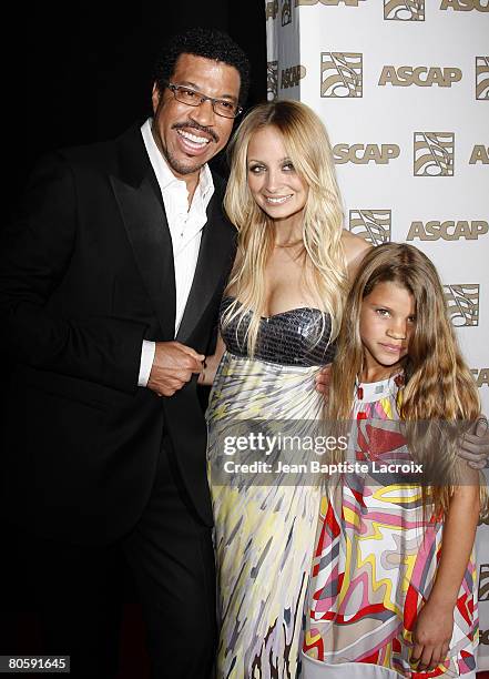 Lionel Richie and daughter's Nicole Richie and Sophia Richie arrive at the 2008 ASCAP Pop Awards at the Kodak Theatre on April 9, 2008 in Hollywood,...