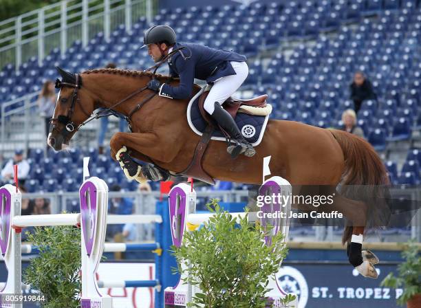 Simon Delestre of France during the CSI5 Global Champions League event during the 2017 Paris Eiffel Jumping on June 30, 2017 in Paris, France.