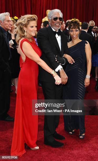 Actor Morgan Freeman with producer Lori McCreary and daughter Morgana arriving for the 82nd Academy Awards at the Kodak Theatre, Los Angeles.