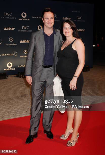 Michael Vaughan and his wife Nichola arriving at the Laureus Welcome Party, on the eve of the Laureus World Sports Awards, at the Fairmont Hotel in...