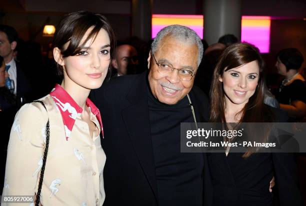 Keira Knightley, James Earl Jones and Melanie Chisholm arrive at the Laurence Olivier Awards Nominations Luncheon at the Suffolk Hotel in London.