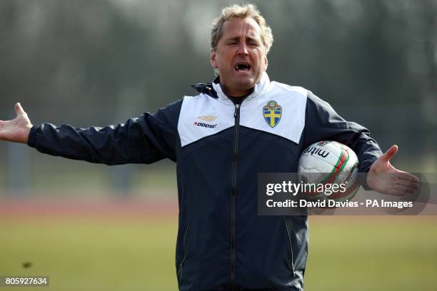 Sweden manager Erik Hamren during the training session at the University Training Pitch, Cardiff.