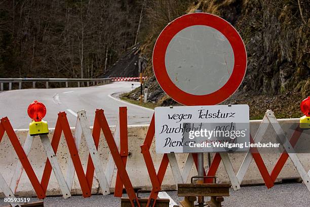 The street between the city of Embach and Dienten is seen partly destroyed and covered with debris after an approximately sixty meter long landslide...