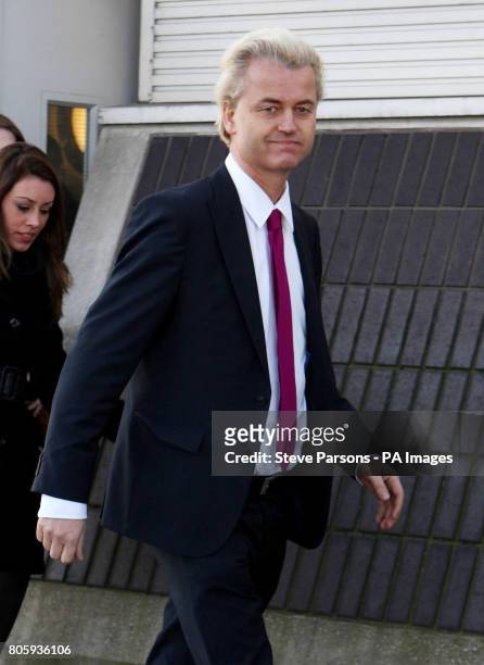 Dutch MP Geert Wilders, the controversial Dutch far-right politician arriving at Heathrow Airport.
