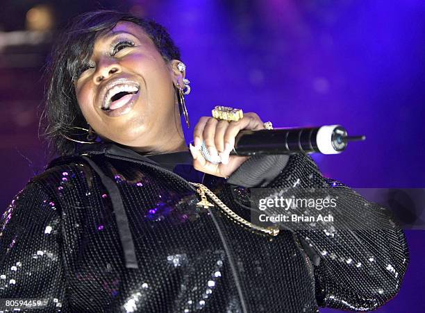 Recording artist Missy Elliot at the 50th Grammy? Celebration Concert Tour presented by T-Mobile? Sidekick? featuring Busta Rhymes and Missy Elliot...