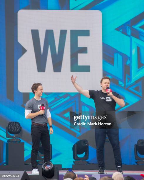 Craig Kielburger and Marc Kielburger deliver remarks at We Day Canada at Parliament Hill on July 2, 2017 in Ottawa, Canada.