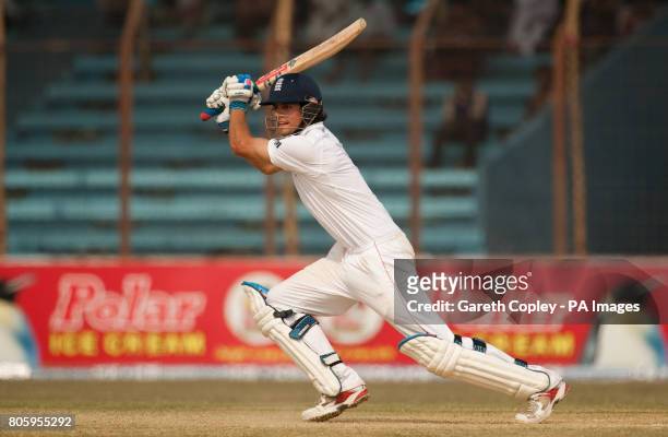 England's Alastair Cook bats during the First Test at the Jahur Ahmed Chowdhury Stadium, Chittagong, Bangladesh.