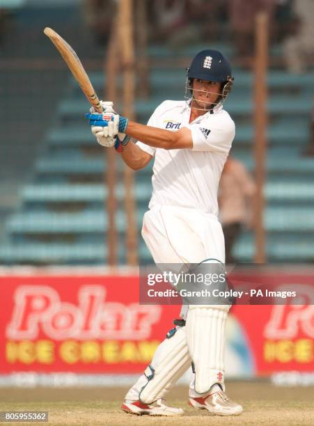 England's Alastair Cook bats during the First Test at the Jahur Ahmed Chowdhury Stadium, Chittagong, Bangladesh.