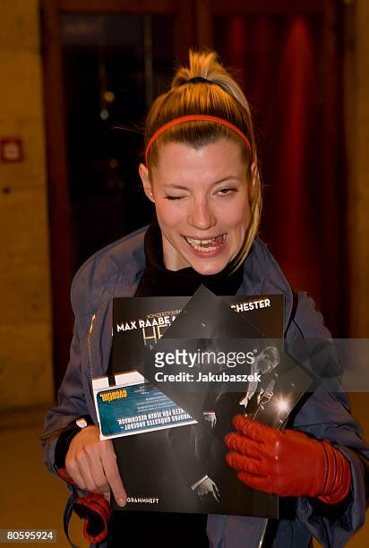 German singer Mieze Katz of the pop band MIA. Attends the premiere of Max Raabe and the Palast Orchester at the Admiralspalast on April 10, 2008 in...
