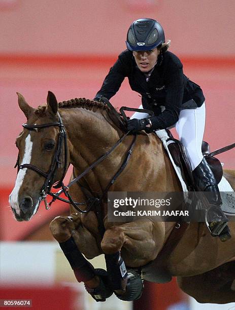 Meredith Michaels-Beerbaum of Germany rides her horse Octavia Farms LLC-Micha during the Qatar International horse show, Global Champions Tour, in...