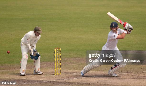England's Matt Prior bats during the second test at the Shere Bangla National Stadium, Mirpur, Dhaka.