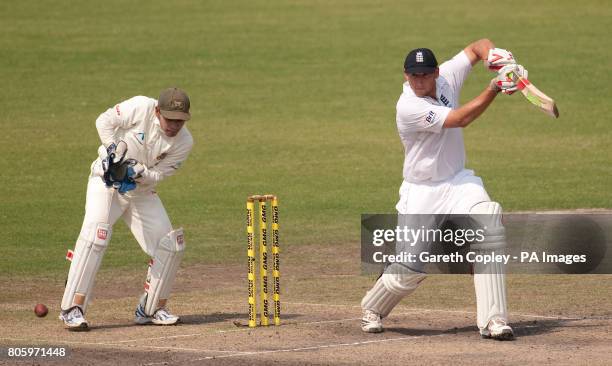 England's Tim Bresnan bats during the second test at the Shere Bangla National Stadium, Mirpur, Dhaka.