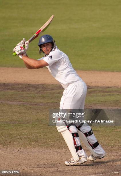 England's Tim Bresnan bats during the second test at the Shere Bangla National Stadium, Mirpur, Dhaka.