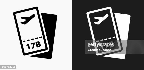 airplane tickets icon on black and white vector backgrounds - white render plane stock illustrations