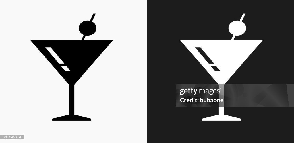 Martini Glass Icon on Black and White Vector Backgrounds