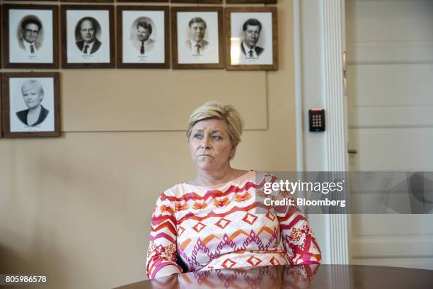 Siv Jensen, Norway's finance minister, pauses during an interview in Oslo, Norway, on Thursday, June 29, 2017. The Norwegian finance minister is...