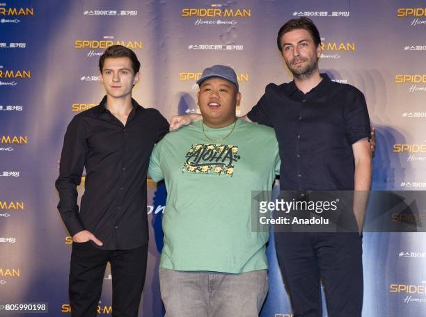 Actor Tom Holland , Jacob Batalon and Director Jon Watts attend a press conference to promote new movie "Spider-Man : Homecoming" at Corad Seoul...