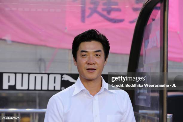 Head coach Yoon Jung Hwan of Cerezo Osaka looks on prior to the J.League J1 match between Cerezo Osaka and FC Tokyo at Kincho Stadium on July 2, 2017...