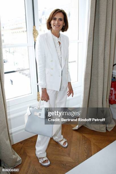 Ines de la Fressange attends the Schiaparelli Haute Couture Fall/Winter 2017-2018 show as part of Haute Couture Paris Fashion Week on July 3, 2017 in...