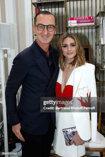 Bruno Frisoni and Olivia Palermo attend the Schiaparelli Haute Couture Fall/Winter 2017-2018 show as part of Haute Couture Paris Fashion Week on July...