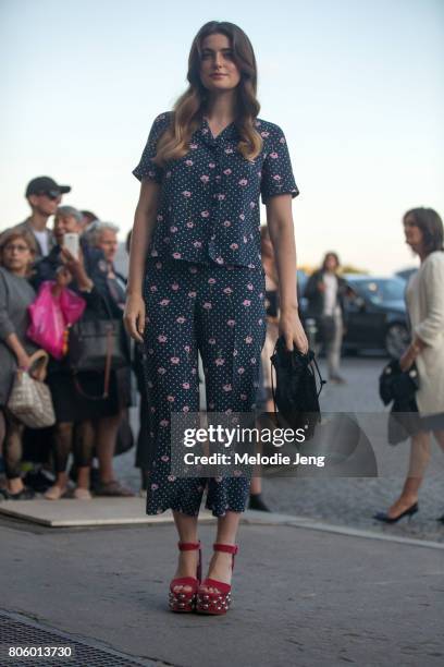 Millie Brady outside the Miu Miu Cruise 2018 show on July 2, 2017 in Paris, France.