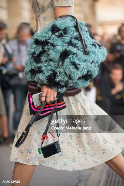 Veronika Heilbrunner details outside the Miu Miu Cruise 2018 show on July 2, 2017 in Paris, France.